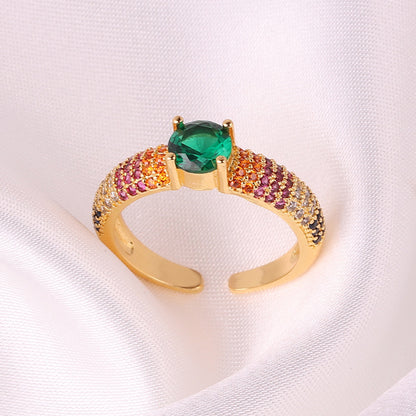 1 Piece Simple Style Flower Copper Inlay Zircon Open Ring