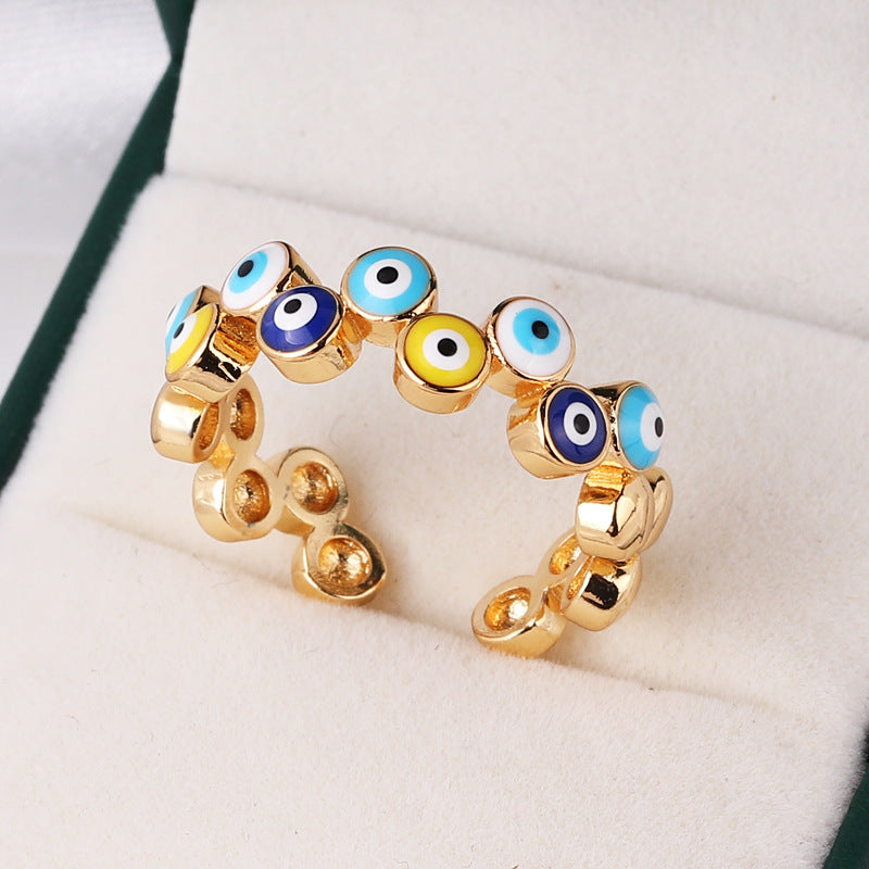 Retro Round Devil's Eye Heart Shape Copper Plating Rings