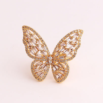 Fashion Butterfly Copper Inlaid Zircon Rings 1 Piece