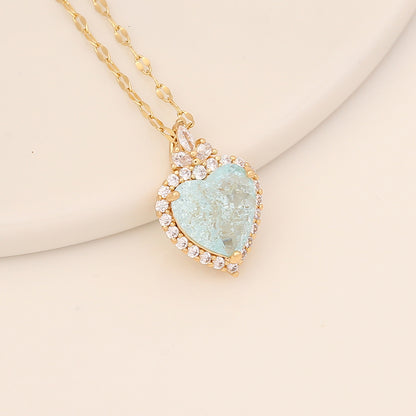 Sweet Heart Shape Stainless Steel Copper Plating Zircon Pendant Necklace 1 Piece