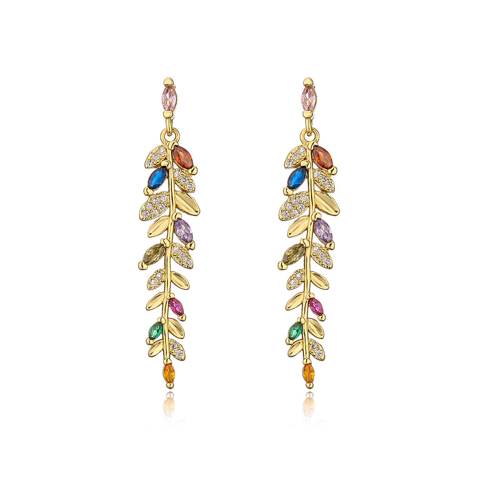 Fashion Leaves Copper Plating Inlay Zircon Drop Earrings 1 Pair