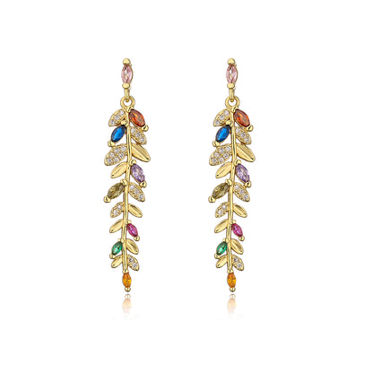 Fashion Leaves Copper Plating Inlay Zircon Drop Earrings 1 Pair