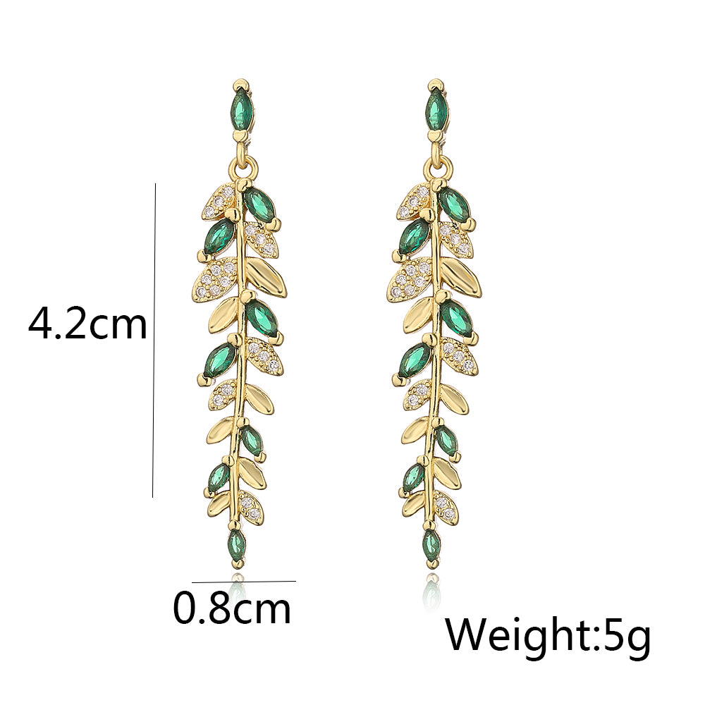 Fashion Leaves Copper Plating Inlay Zircon Drop Earrings 1 Pair