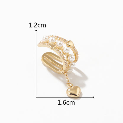 Sweet Heart Shape Copper Plating Artificial Pearls Zircon Ear Clips 1 Piece