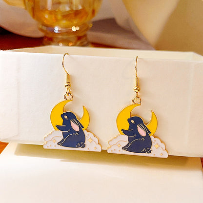 Cute Rabbit Moon Heart Shape Alloy Enamel Women's Drop Earrings 1 Pair