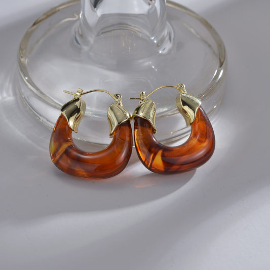 1 Pair Retro U Shape Alloy Resin Women's Drop Earrings