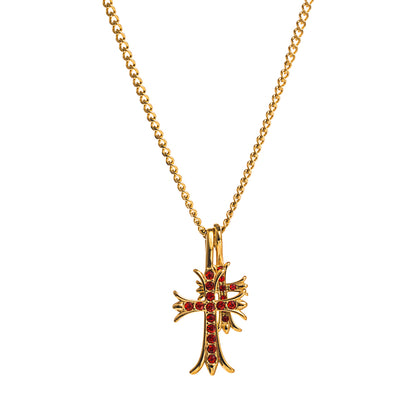 Retro Cross Stainless Steel Inlay Zircon Pendant Necklace