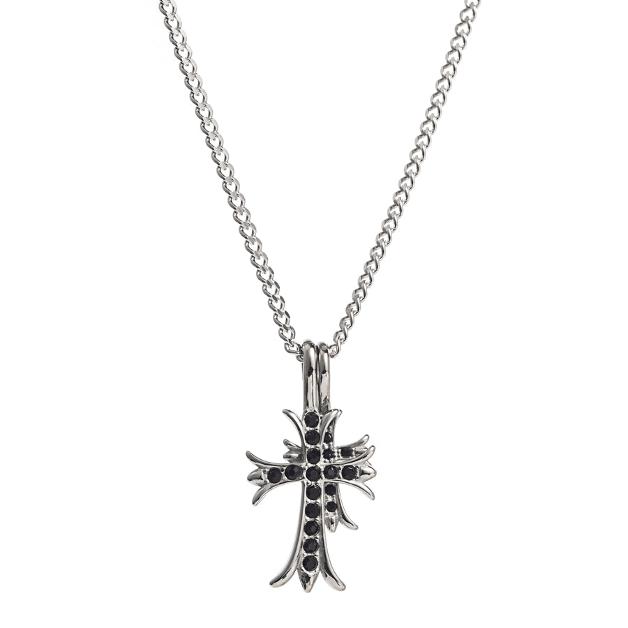 Retro Cross Stainless Steel Inlay Zircon Pendant Necklace