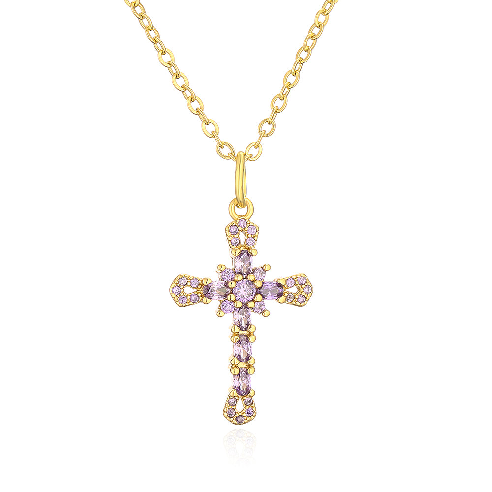 Fashion Cross Copper Inlay Zircon Pendant Necklace 1 Piece