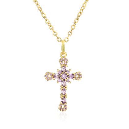 Fashion Cross Copper Inlay Zircon Pendant Necklace 1 Piece