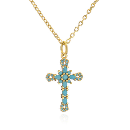 Fashion Cross Copper Inlay Zircon Pendant Necklace 1 Piece