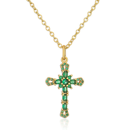 Fashion Cross Copper Inlay Zircon Pendant Necklace 1 Piece