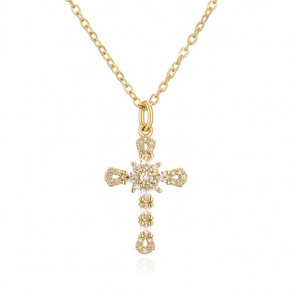 Fashion Cross Copper Inlay Zircon Pendant Necklace 1 Piece