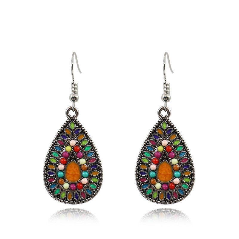 1 Pair Retro Water Droplets Alloy Inlay Artificial Gemstones Women's Drop Earrings