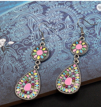 1 Pair Retro Water Droplets Alloy Inlay Artificial Gemstones Women's Drop Earrings