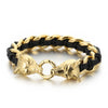 Fashion Animal Wolf Stainless Steel Leather Braid Bangle