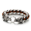 Fashion Animal Wolf Stainless Steel Leather Braid Bangle