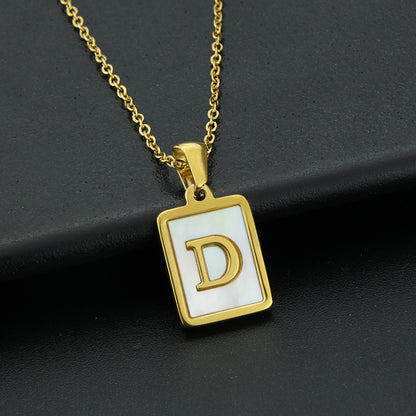 Fashion Letter Stainless Steel Inlay Shell Pendant Necklace 1 Piece