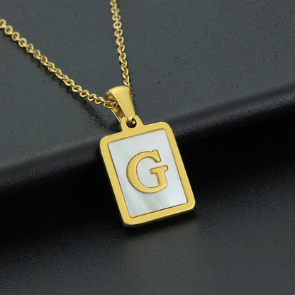 Fashion Letter Stainless Steel Inlay Shell Pendant Necklace 1 Piece