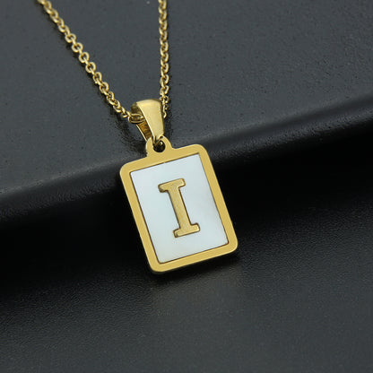 Fashion Letter Stainless Steel Inlay Shell Pendant Necklace 1 Piece