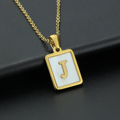 Fashion Letter Stainless Steel Inlay Shell Pendant Necklace 1 Piece