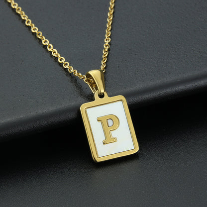 Fashion Letter Stainless Steel Inlay Shell Pendant Necklace 1 Piece