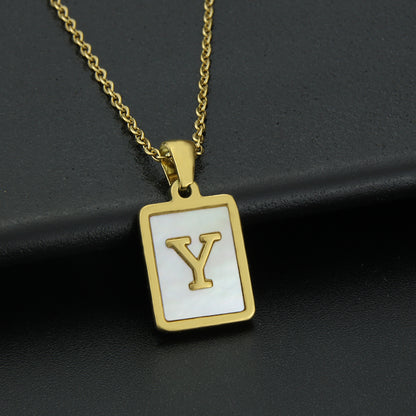 Fashion Letter Stainless Steel Inlay Shell Pendant Necklace 1 Piece