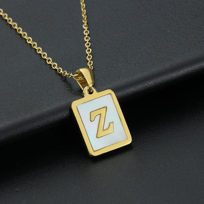 Fashion Letter Stainless Steel Inlay Shell Pendant Necklace 1 Piece