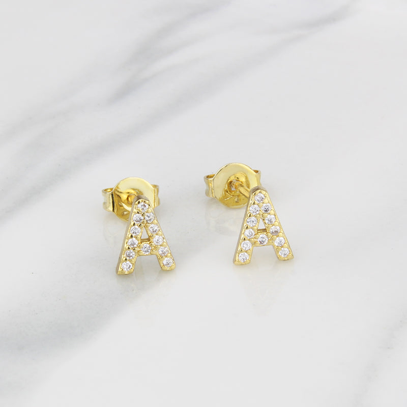 Fashion Letter Copper Inlay Zircon Ear Studs 1 Pair