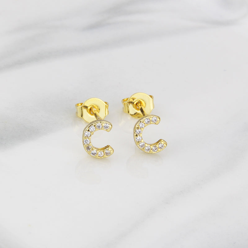 Fashion Letter Copper Inlay Zircon Ear Studs 1 Pair