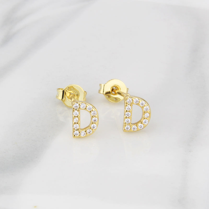 Fashion Letter Copper Inlay Zircon Ear Studs 1 Pair