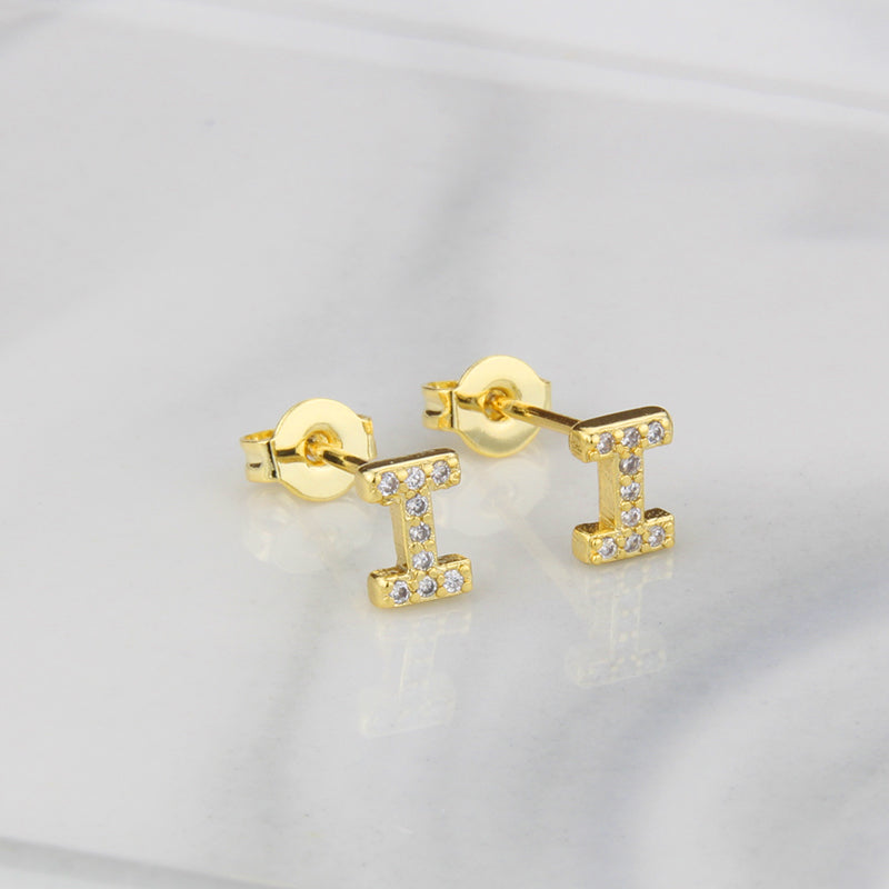 Fashion Letter Copper Inlay Zircon Ear Studs 1 Pair