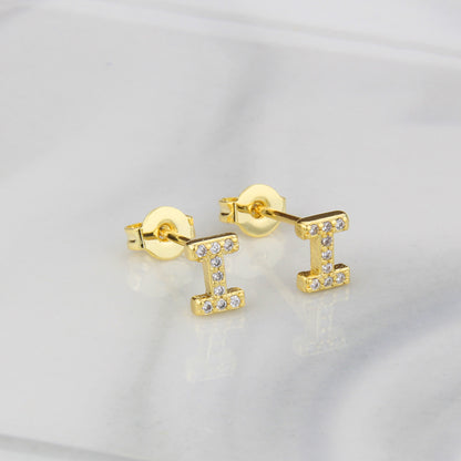 Fashion Letter Copper Inlay Zircon Ear Studs 1 Pair