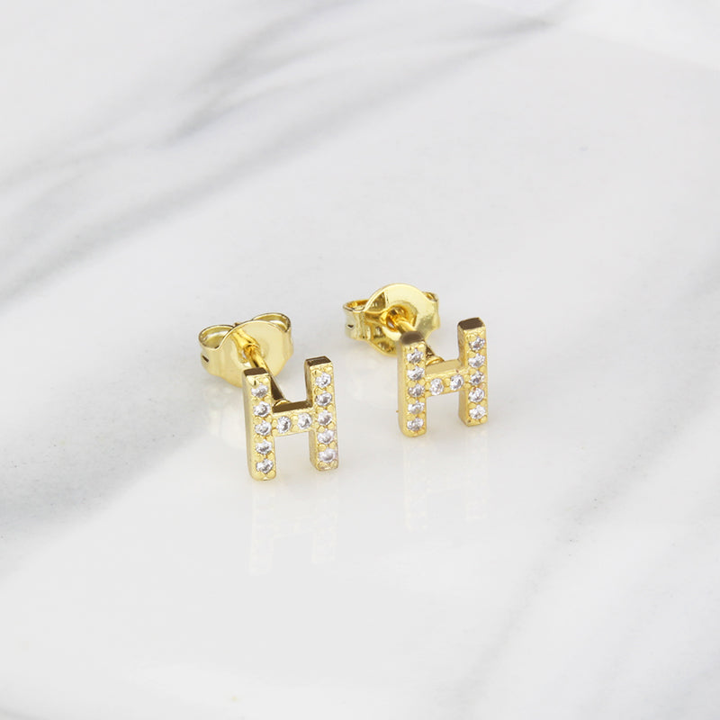 Fashion Letter Copper Inlay Zircon Ear Studs 1 Pair