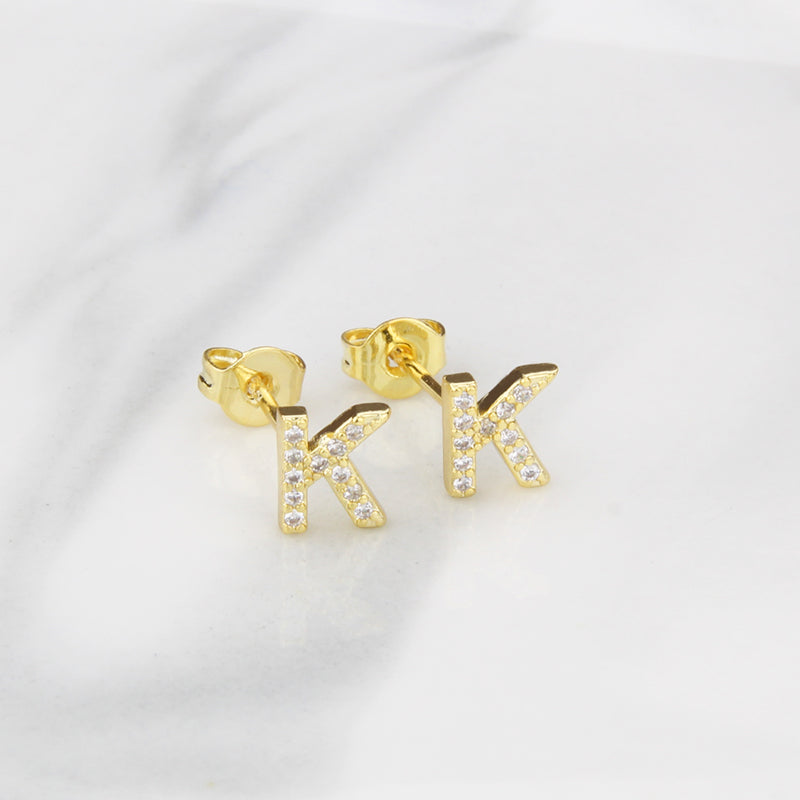 Fashion Letter Copper Inlay Zircon Ear Studs 1 Pair