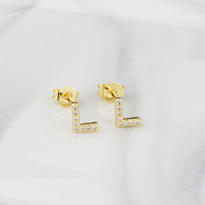 Fashion Letter Copper Inlay Zircon Ear Studs 1 Pair