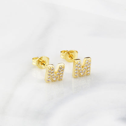 Fashion Letter Copper Inlay Zircon Ear Studs 1 Pair