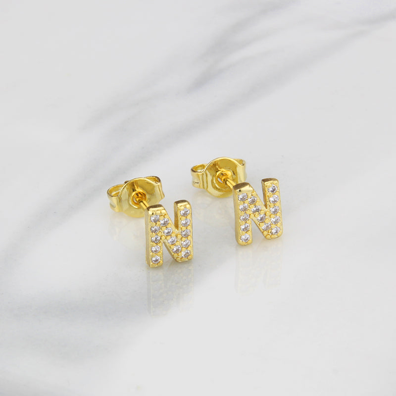 Fashion Letter Copper Inlay Zircon Ear Studs 1 Pair