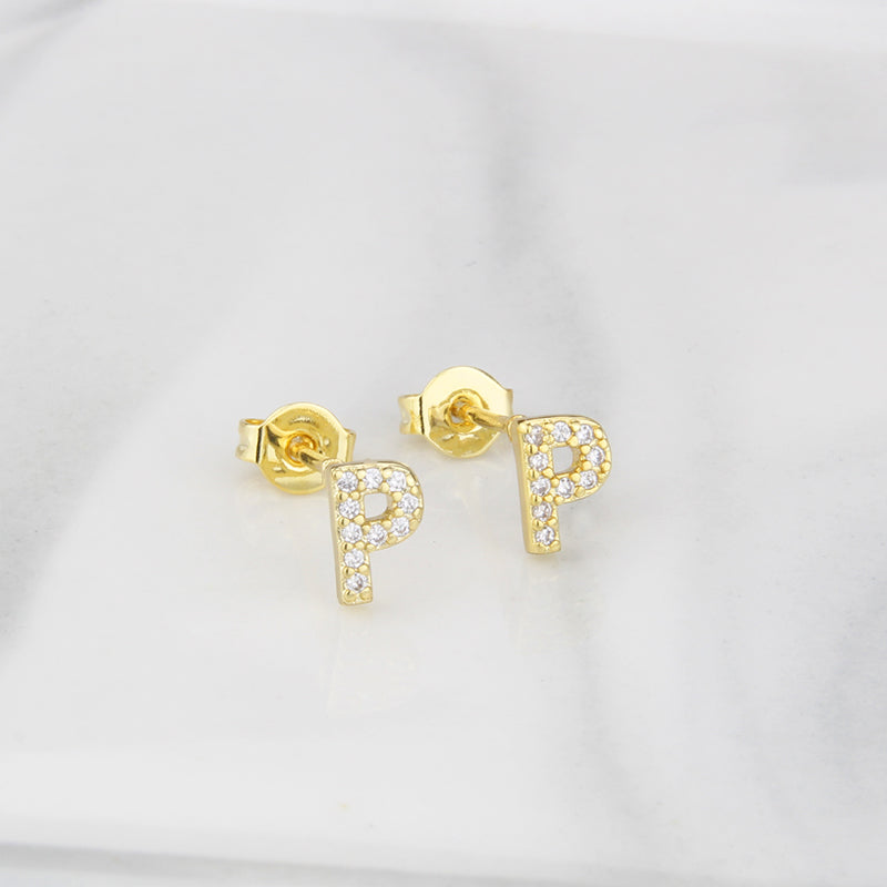 Fashion Letter Copper Inlay Zircon Ear Studs 1 Pair