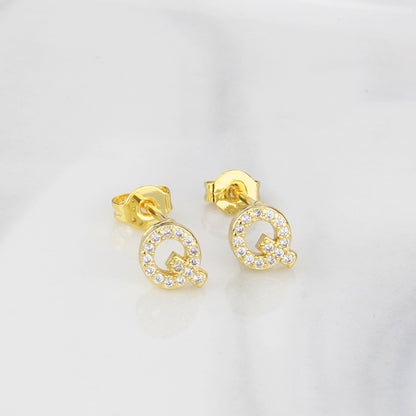 Fashion Letter Copper Inlay Zircon Ear Studs 1 Pair