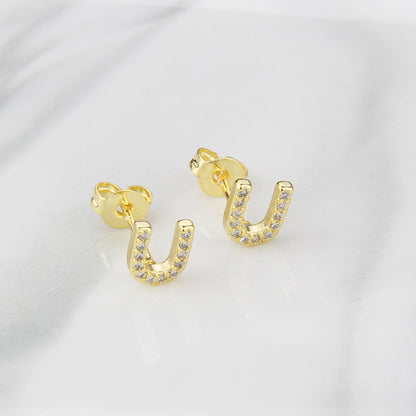 Fashion Letter Copper Inlay Zircon Ear Studs 1 Pair