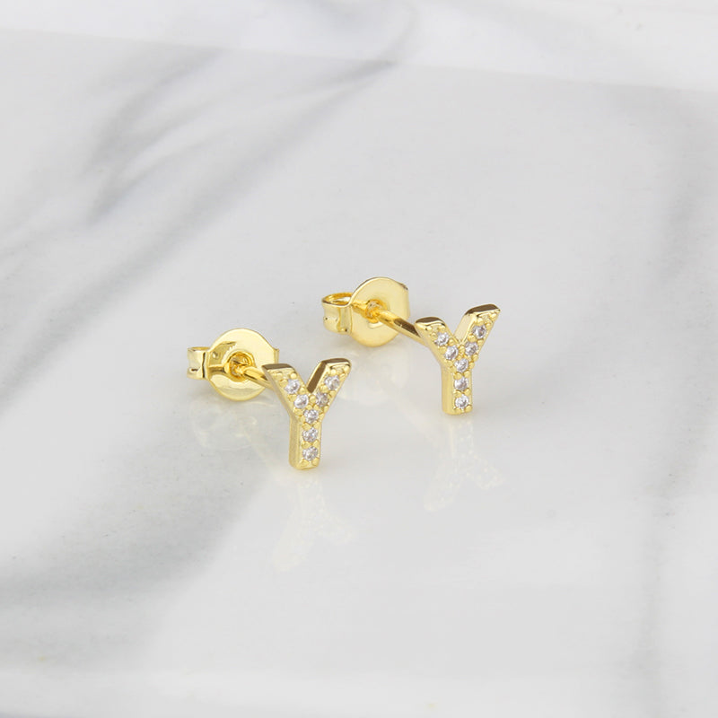 Fashion Letter Copper Inlay Zircon Ear Studs 1 Pair