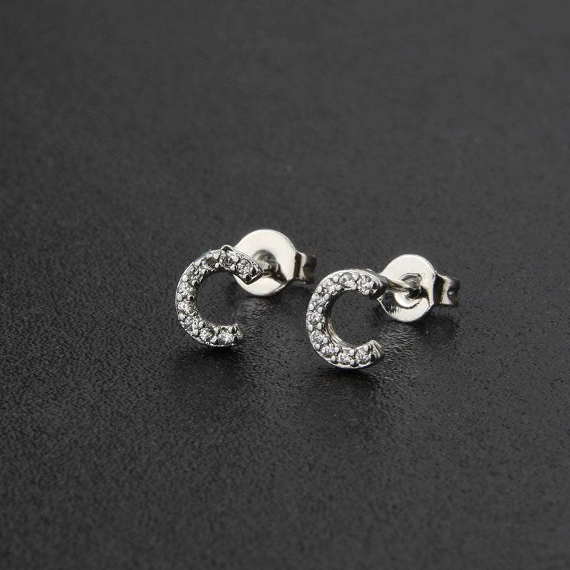 Fashion Letter Copper Inlay Zircon Ear Studs 1 Pair