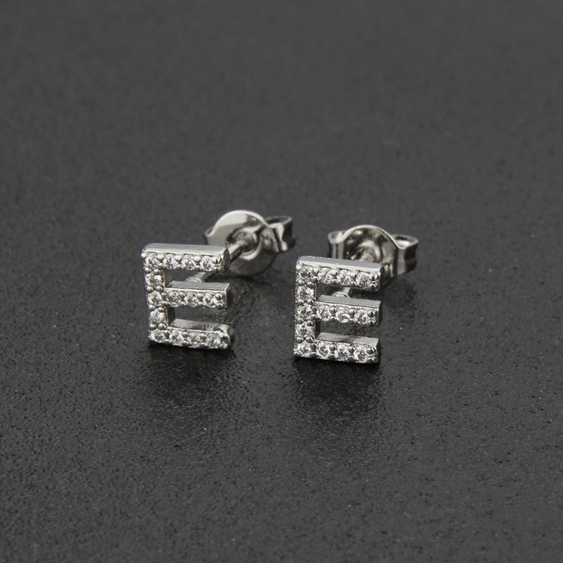 Fashion Letter Copper Inlay Zircon Ear Studs 1 Pair