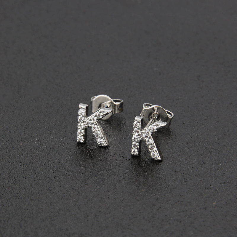 Fashion Letter Copper Inlay Zircon Ear Studs 1 Pair