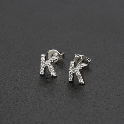 Fashion Letter Copper Inlay Zircon Ear Studs 1 Pair