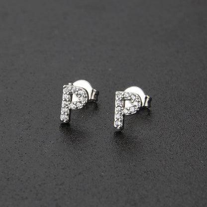 Fashion Letter Copper Inlay Zircon Ear Studs 1 Pair