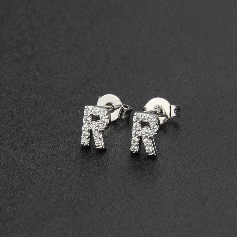 Fashion Letter Copper Inlay Zircon Ear Studs 1 Pair