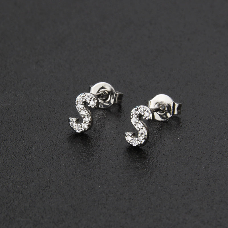 Fashion Letter Copper Inlay Zircon Ear Studs 1 Pair