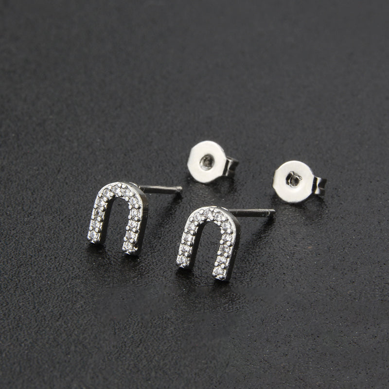 Fashion Letter Copper Inlay Zircon Ear Studs 1 Pair